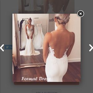 White lace round neck slim long mermaid dress